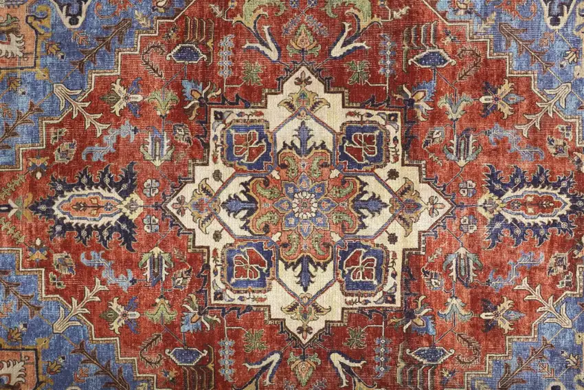 Blue Red And Ivory Floral Area Rug Photo 5