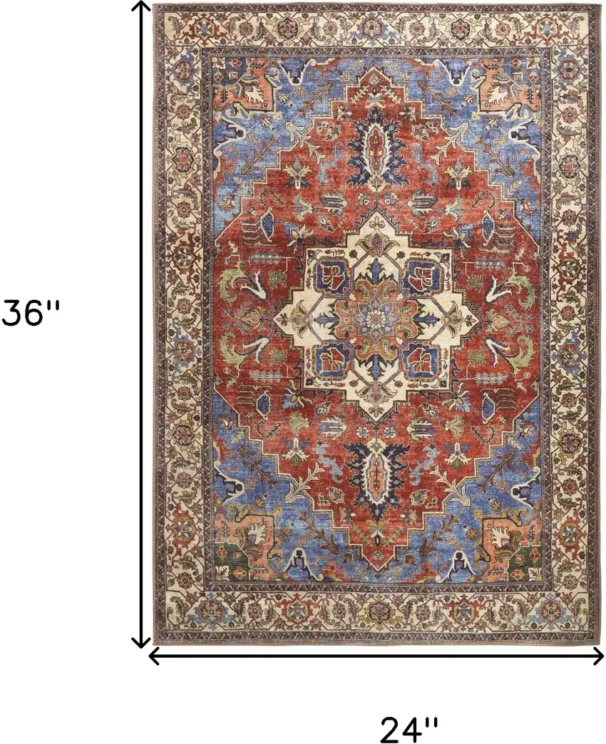 Blue Red And Ivory Floral Area Rug Photo 5