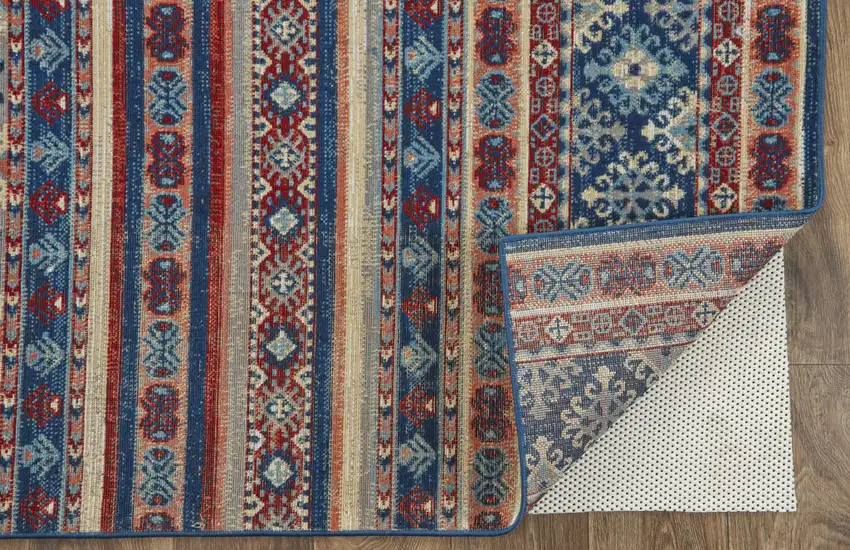 Blue Red And Ivory Geometric Power Loom Distressed Stain Resistant Area Rug Photo 3