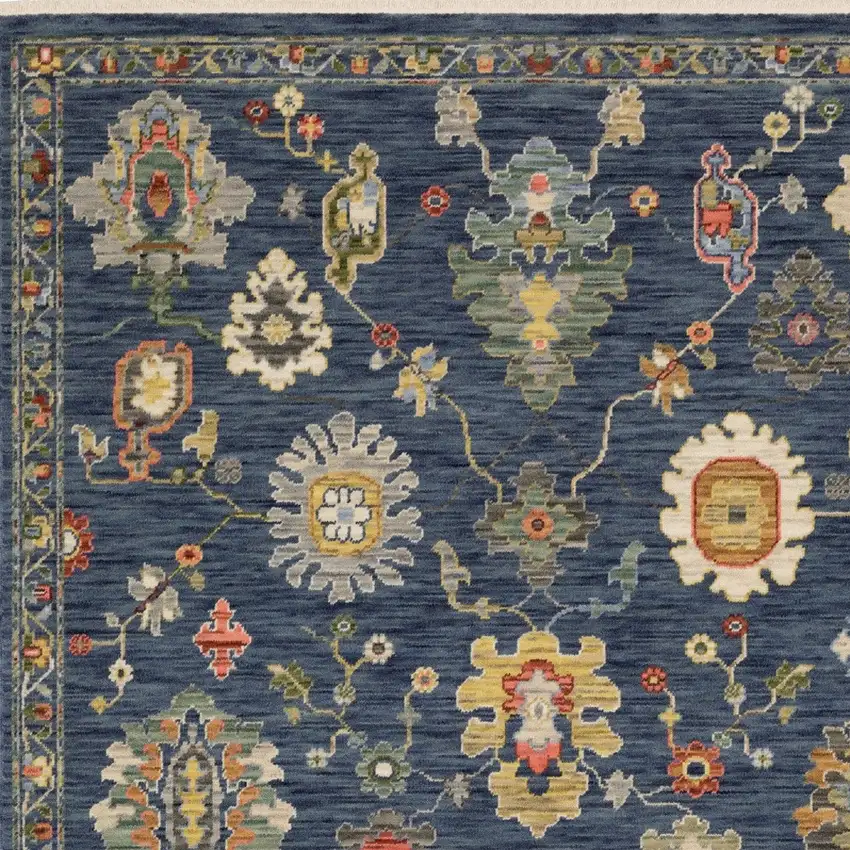 Blue Red And Ivory Oriental Area Rug With Fringe Photo 6