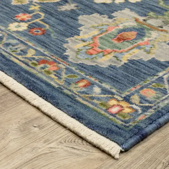 Blue Red And Ivory Oriental Area Rug With Fringe Photo 8
