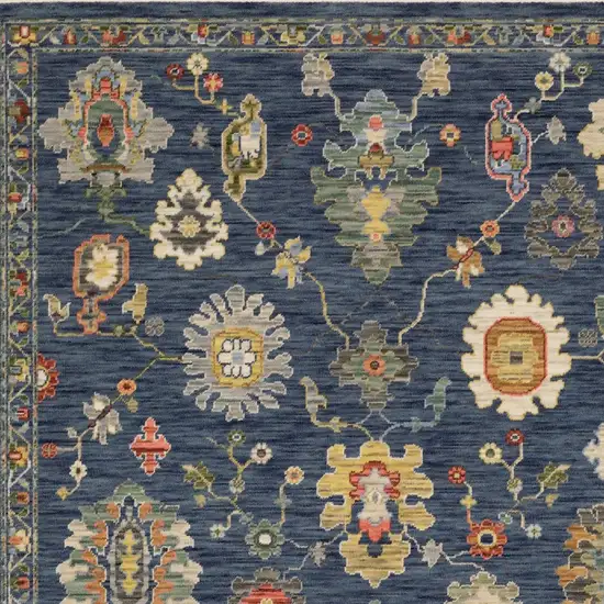 Blue Red And Ivory Oriental Area Rug With Fringe Photo 6