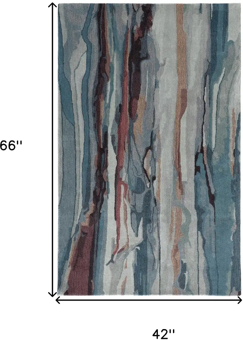 Blue Red And Ivory Wool Abstract Tufted Handmade Stain Resistant Area Rug Photo 10