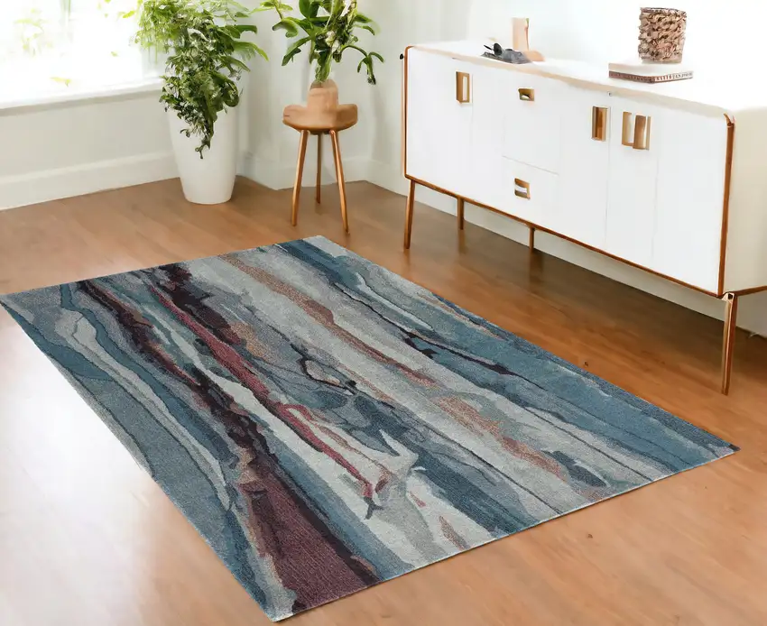 Blue and Orange Wool Abstract Hand Tufted Area Rug Photo 1