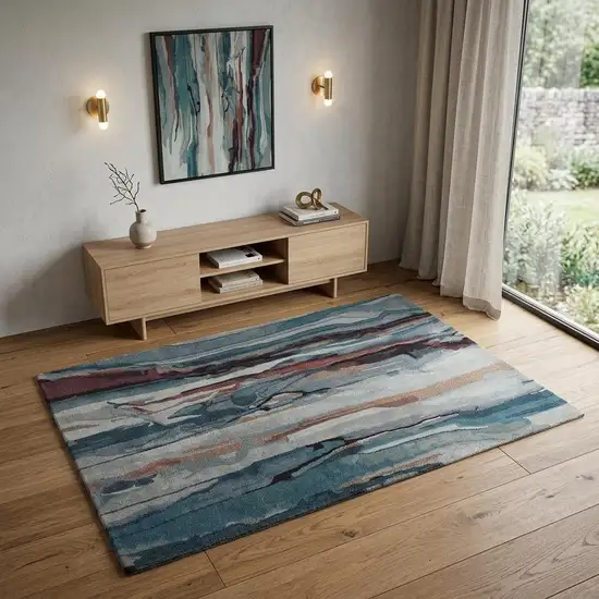 Blue and Orange Wool Abstract Hand Tufted Area Rug Photo 1