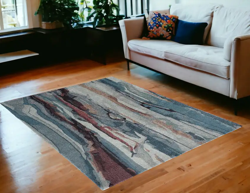 Blue and Orange Wool Abstract Hand Tufted Area Rug Photo 1