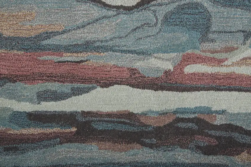 Blue and Orange Wool Abstract Hand Tufted Area Rug Photo 8