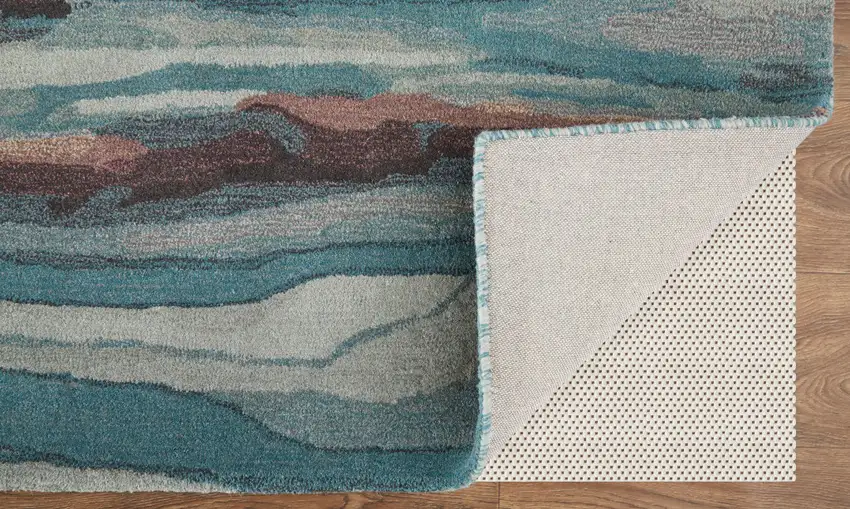Blue Red And Ivory Wool Abstract Tufted Handmade Stain Resistant Area Rug Photo 3