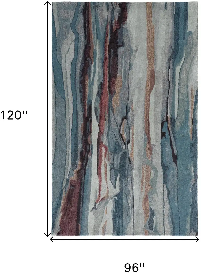 Blue Red And Ivory Wool Abstract Tufted Handmade Stain Resistant Area Rug Photo 8