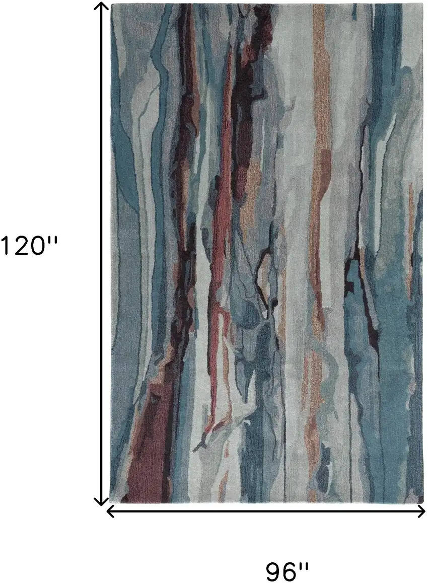 Blue Red And Ivory Wool Abstract Tufted Handmade Stain Resistant Area Rug Photo 8