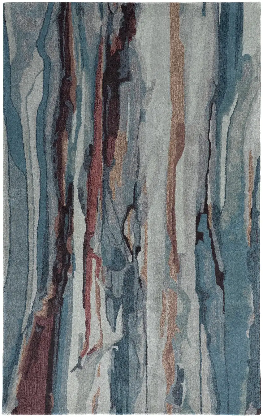 Blue Red And Ivory Wool Abstract Tufted Handmade Stain Resistant Area Rug Photo 1