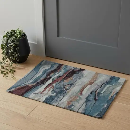 Blue and Orange Wool Abstract Hand Tufted Area Rug Photo 1