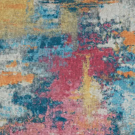 Blue Red And Orange Abstract Distressed Area Rug Photo 7