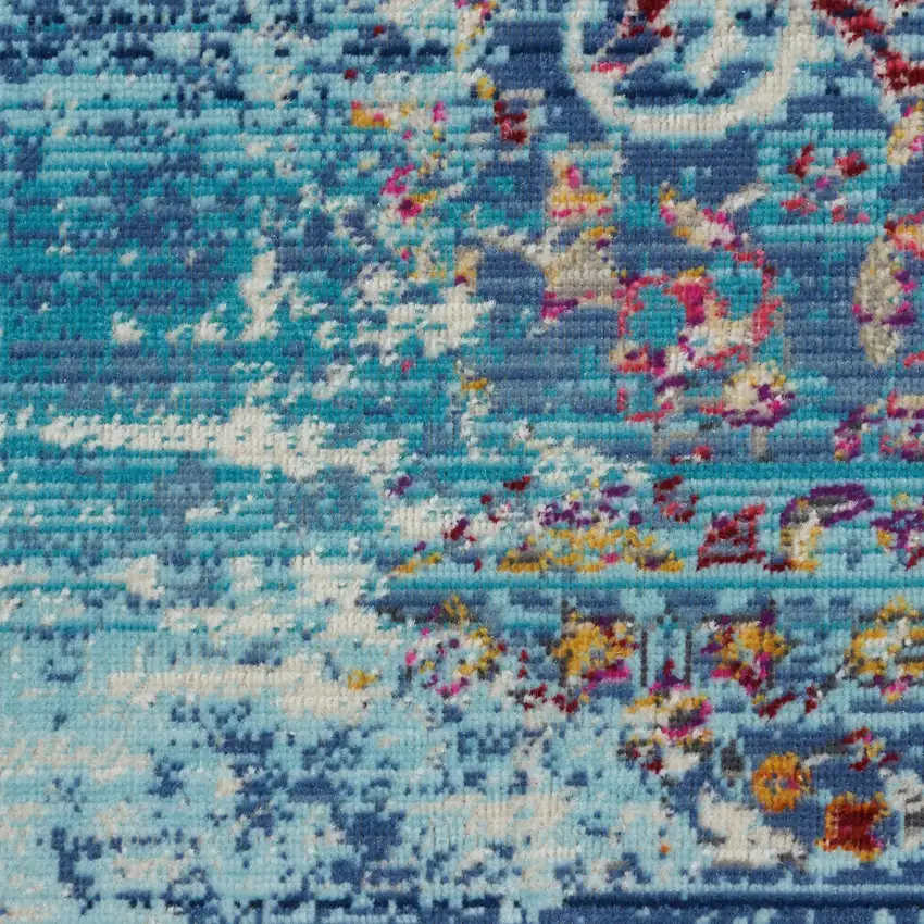 Blue Red And Orange Floral Distressed Area Rug Photo 5