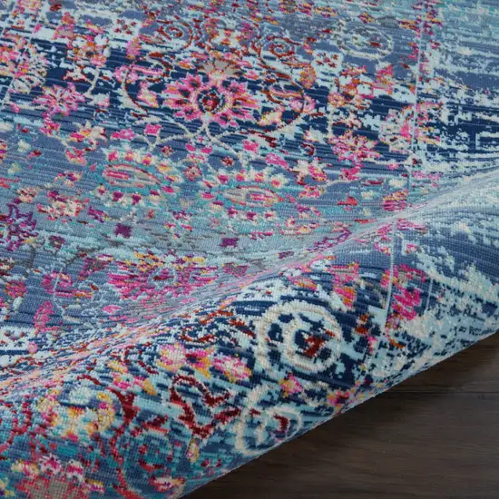 Blue Red And Orange Floral Distressed Area Rug Photo 7