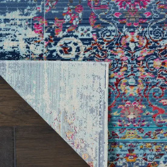 Blue Red And Orange Floral Distressed Area Rug Photo 6