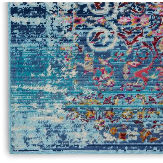 Blue Red And Orange Floral Distressed Area Rug Photo 7