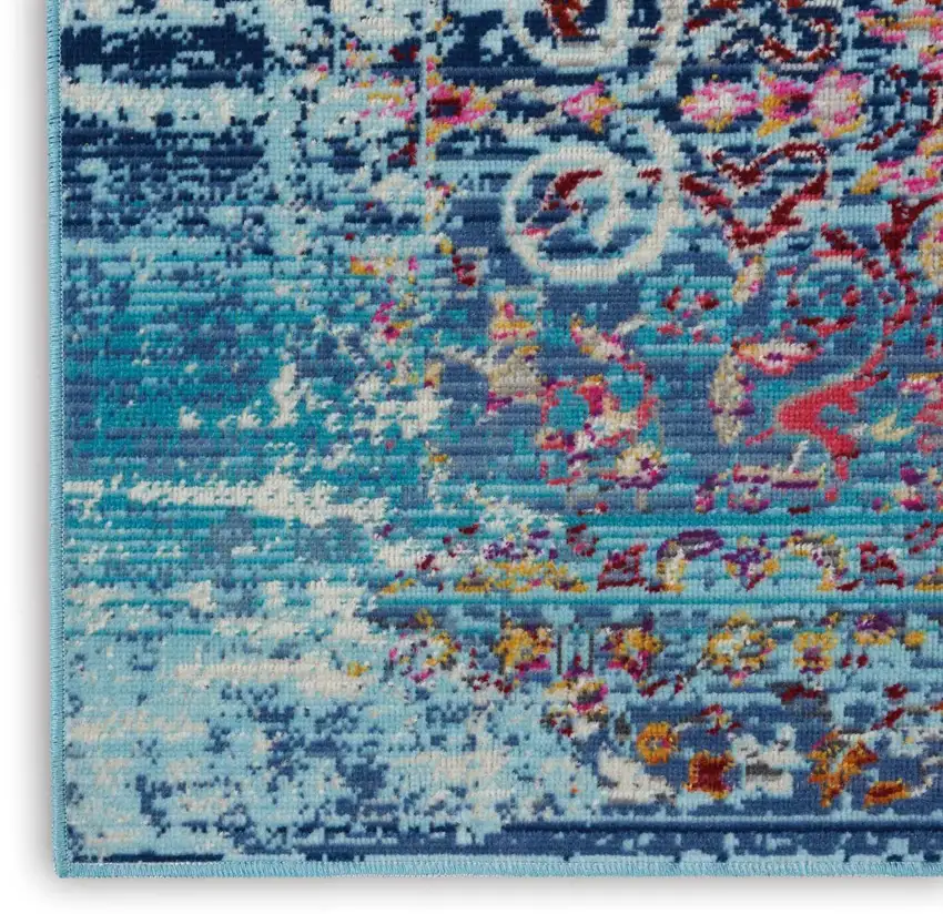 Blue Red And Orange Floral Distressed Area Rug Photo 7