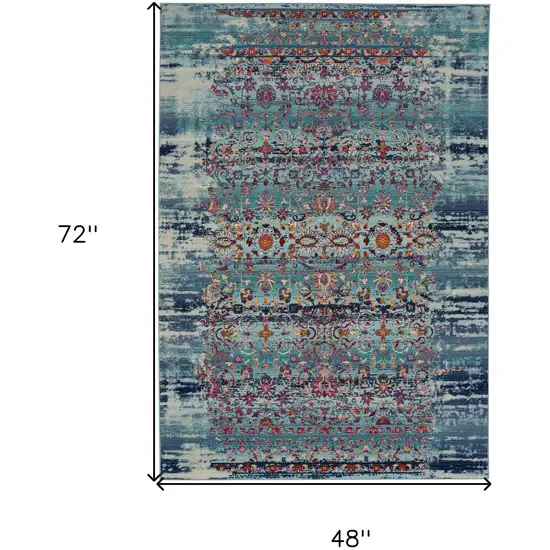 Blue Red And Orange Floral Distressed Area Rug Photo 2
