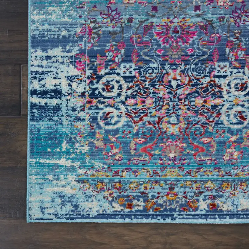 Blue Red And Orange Floral Distressed Area Rug Photo 4