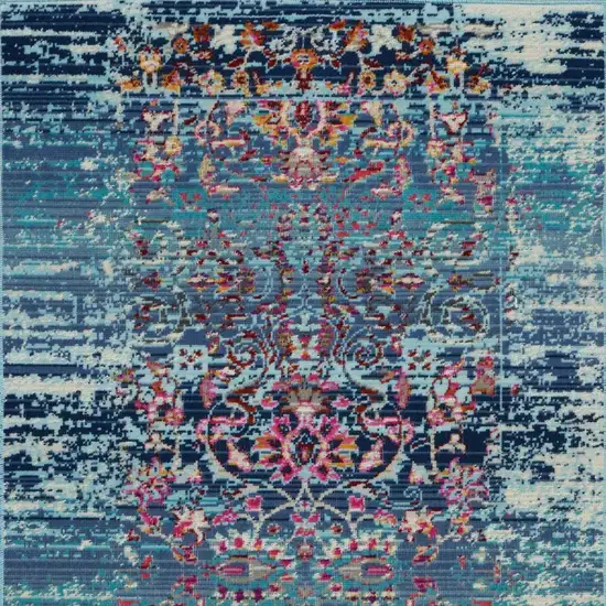 Blue Red And Orange Floral Distressed Area Rug Photo 8