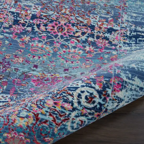 Blue Red And Orange Floral Distressed Area Rug Photo 6