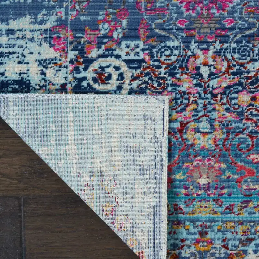 Blue Red And Orange Floral Distressed Area Rug Photo 7