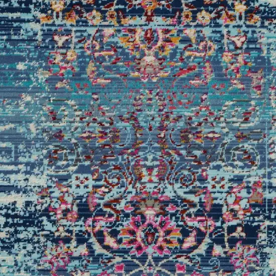 Blue Red And Orange Floral Distressed Area Rug Photo 7