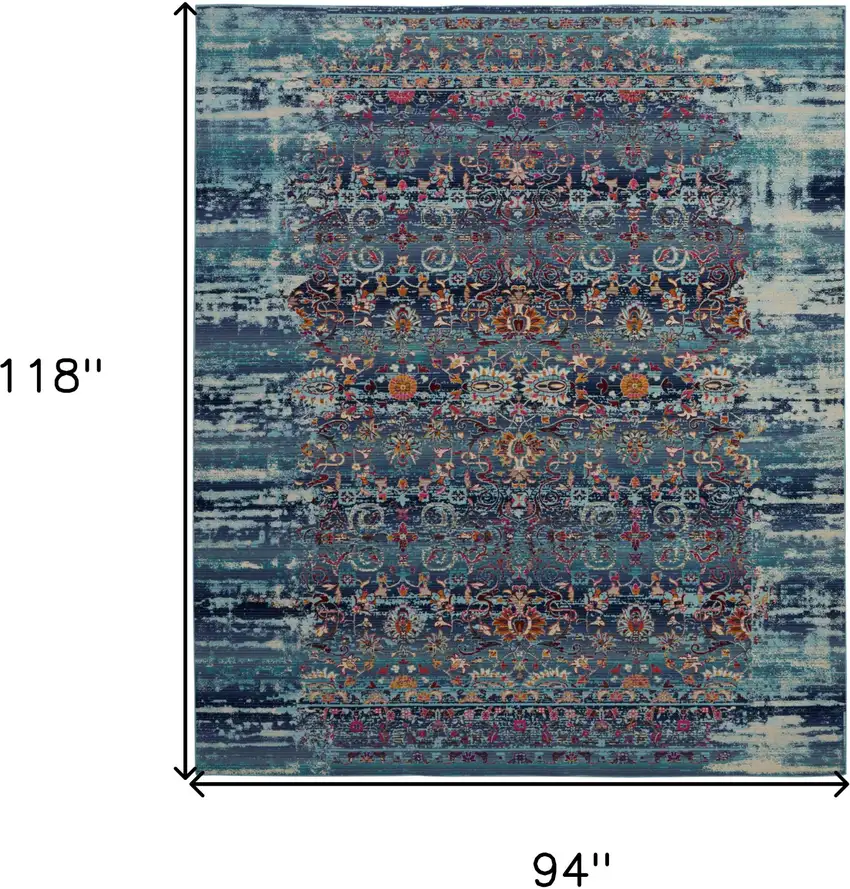 Blue Red And Orange Floral Distressed Non Skid Area Rug Photo 3