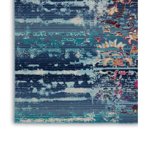 Blue Red And Orange Floral Distressed Non Skid Area Rug Photo 7