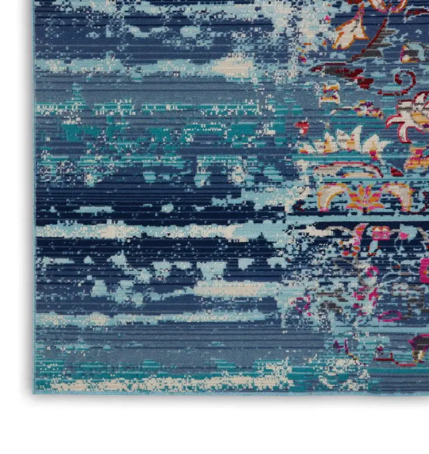 Blue Red And Orange Floral Distressed Non Skid Area Rug Photo 7