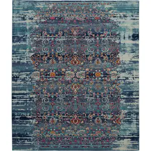 Photo of Blue Red And Orange Floral Distressed Non Skid Area Rug