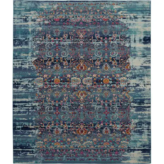Blue Red And Orange Floral Distressed Non Skid Area Rug Photo 1