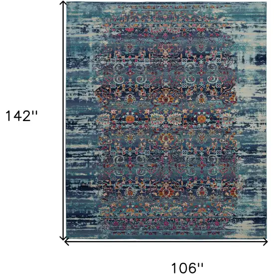 Blue Red And Orange Floral Distressed Non Skid Area Rug Photo 3