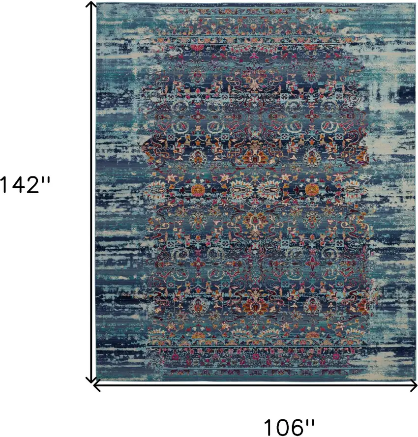 Blue Red And Orange Floral Distressed Non Skid Area Rug Photo 3