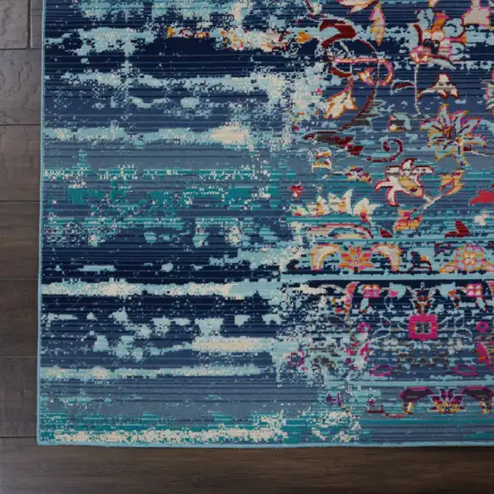 Blue Red And Orange Floral Distressed Non Skid Area Rug Photo 9