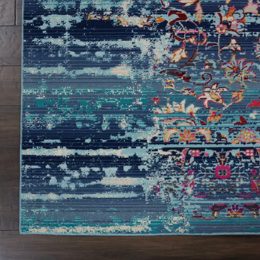 Blue Red And Orange Floral Distressed Non Skid Area Rug Photo 9
