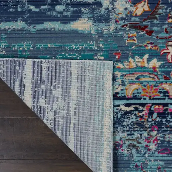 Blue Red And Orange Floral Distressed Non Skid Area Rug Photo 8