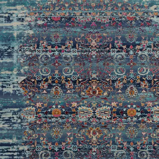 Blue Red And Orange Floral Distressed Non Skid Area Rug Photo 7