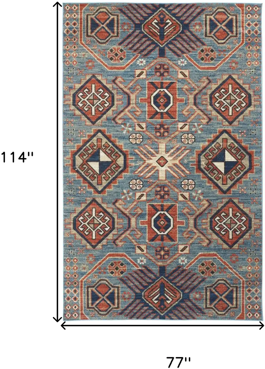 Blue Red And Tan Abstract Power Loom Distressed Stain Resistant Area Rug Photo 5