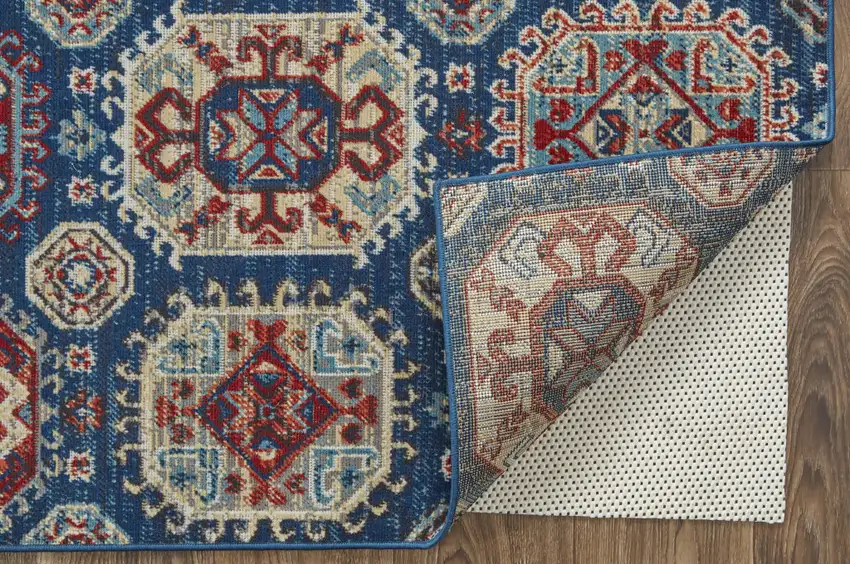 Blue Red And Tan Abstract Power Loom Distressed Stain Resistant Area Rug Photo 5