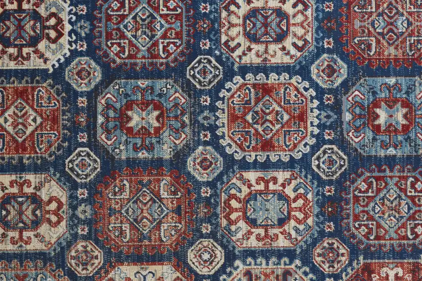 Blue Red And Tan Abstract Power Loom Distressed Stain Resistant Area Rug Photo 6
