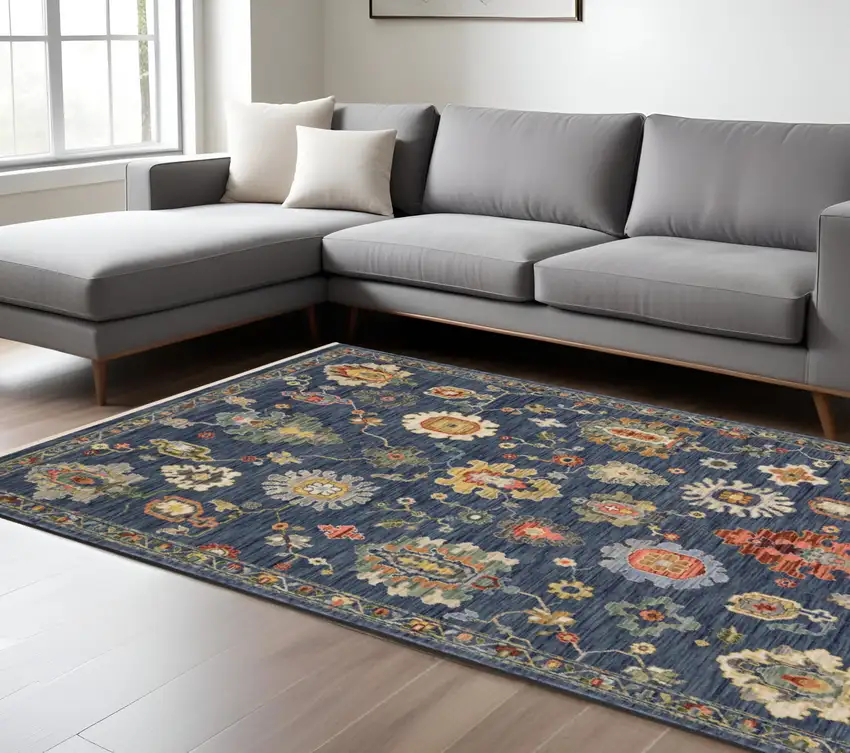Blue Red And Yellow Oriental Area Rug With Fringe Photo 1
