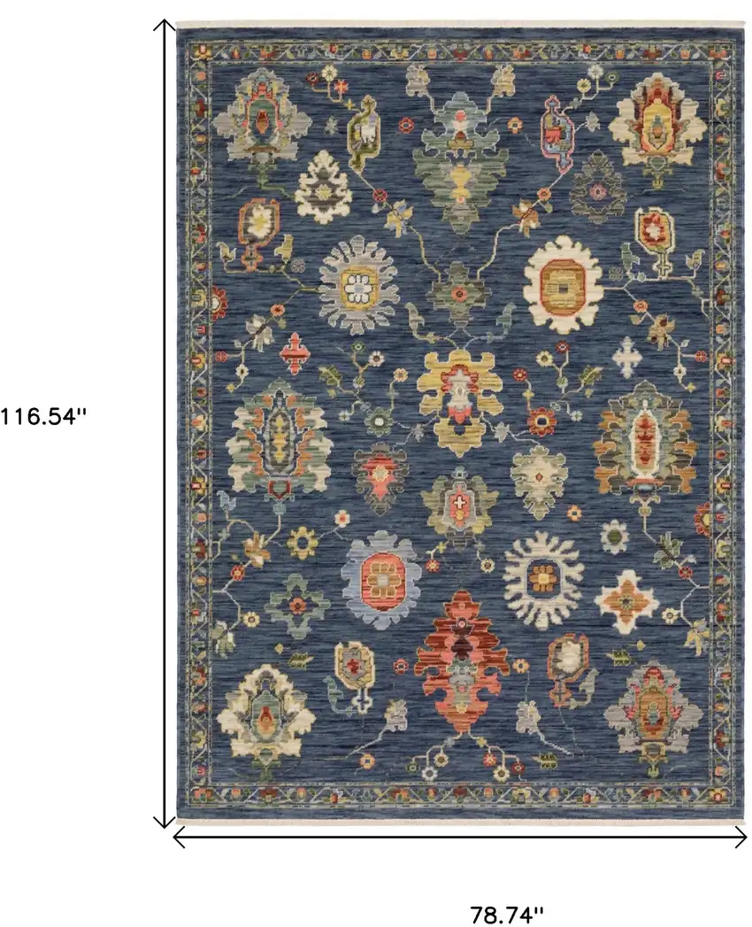Blue Red And Yellow Oriental Area Rug With Fringe Photo 3
