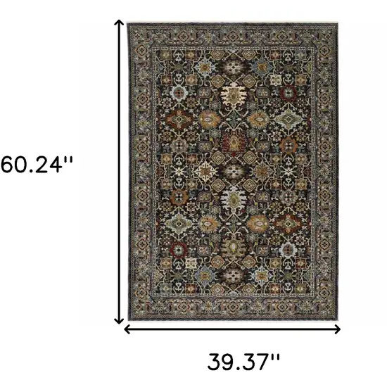 Blue Red Beige Orange Green And Rust Oriental Power Loom Stain Resistant Area Rug With Fringe Photo 3