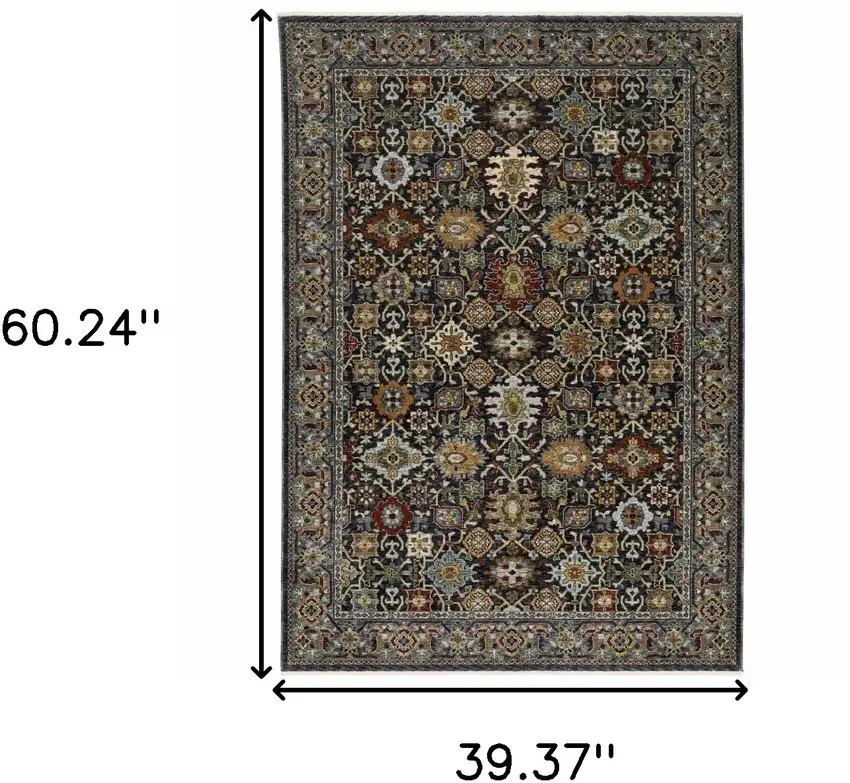 Blue Red Beige Orange Green And Rust Oriental Power Loom Stain Resistant Area Rug With Fringe Photo 3