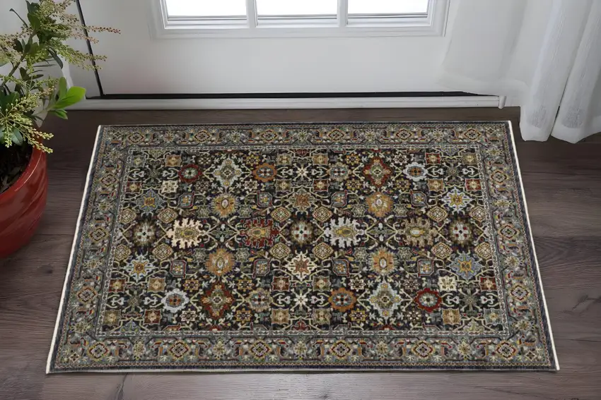 Blue Red Beige Orange Green And Rust Oriental Power Loom Stain Resistant Area Rug With Fringe Photo 1