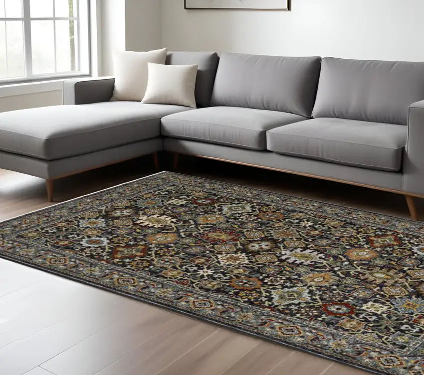 Blue and Beige Oriental Power Loom Area Rug With Fringe Photo 1