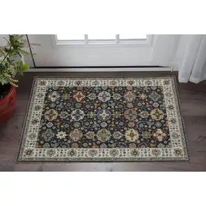 Photo of Blue Red Beige Yellow Grey Rust And Gold Oriental Power Loom Stain Resistant Area Rug With Fringe