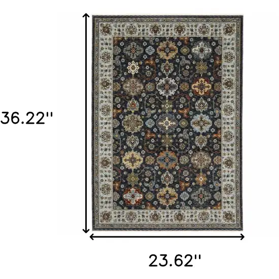 Blue Red Beige Yellow Grey Rust And Gold Oriental Power Loom Stain Resistant Area Rug With Fringe Photo 3